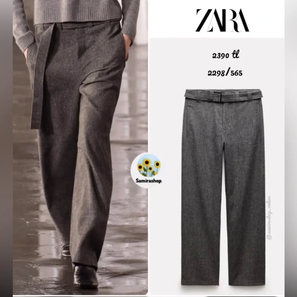 Zara Wool Blend Wide Leg Mid Rise Pants ZW Collection Gray Marl size XS NWT - Picture 2 of 16